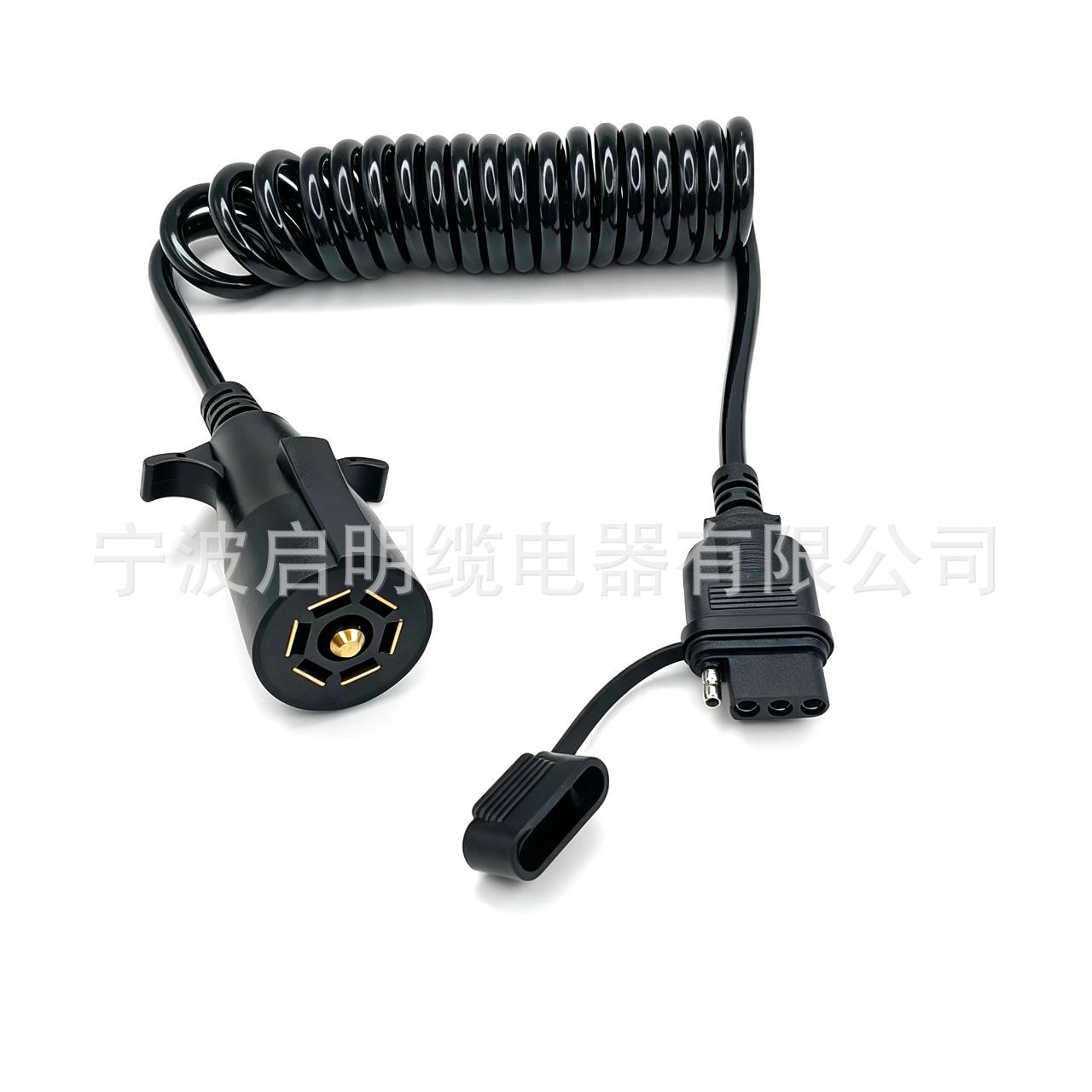 4芯扁平插头转7芯螺旋母头拖车连接器伸缩电源线汽车尾灯信号线
