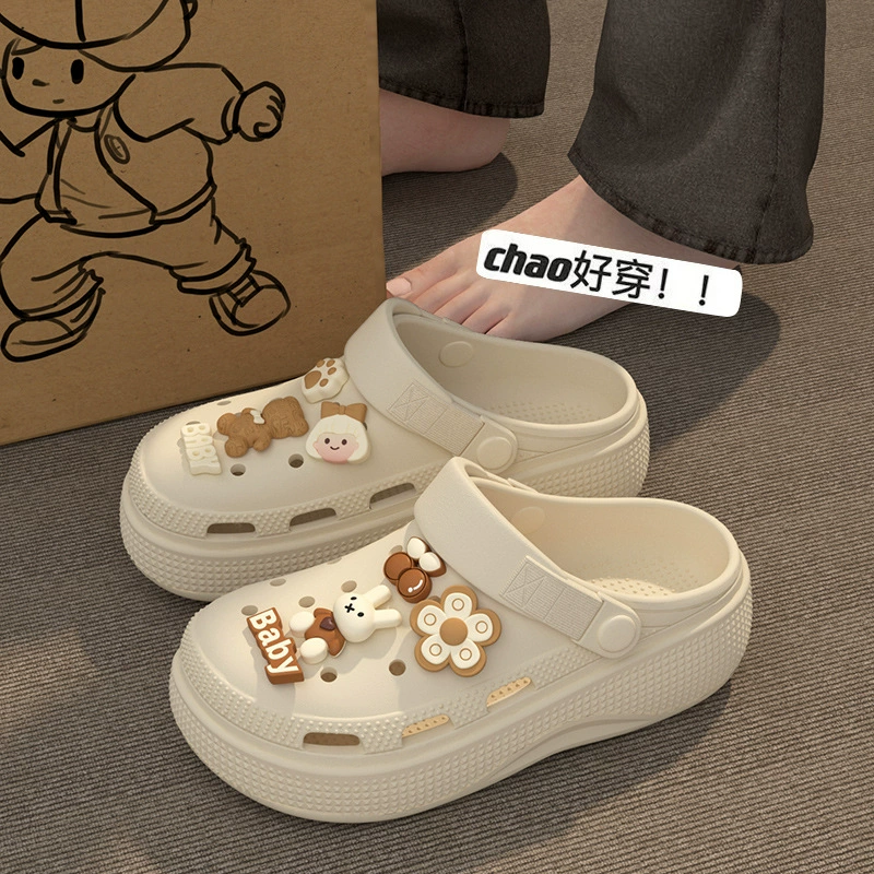 Туфли с дырками на толстой подошве Женская модель 2025 нового лета носить нескользкие пляжные сандалии