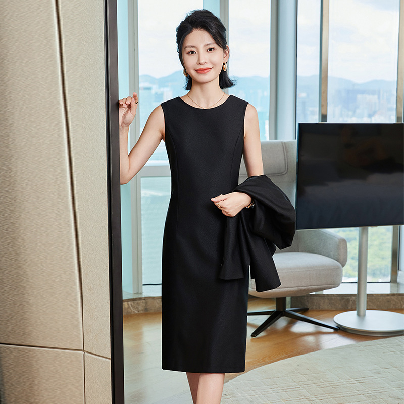 White elegant fitted professional sleevless dress sleevless