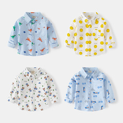 Autumn new boys' long-sleeved shirts fresh little dinosaur casual tops jacket new boys button-down shirts