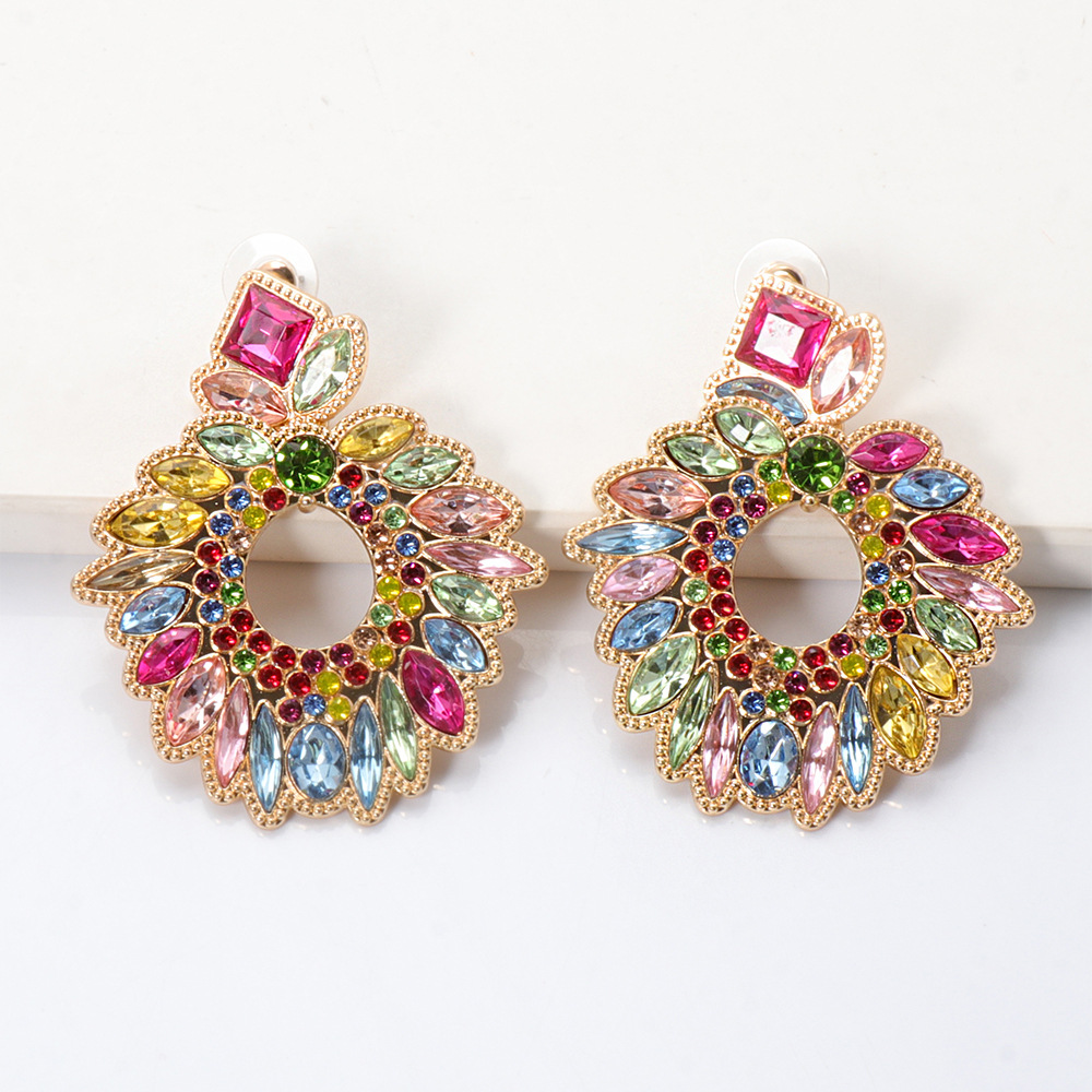 Exaggerated Alloy Rhinestone Colored Diamond Geometric Earrings display picture 17