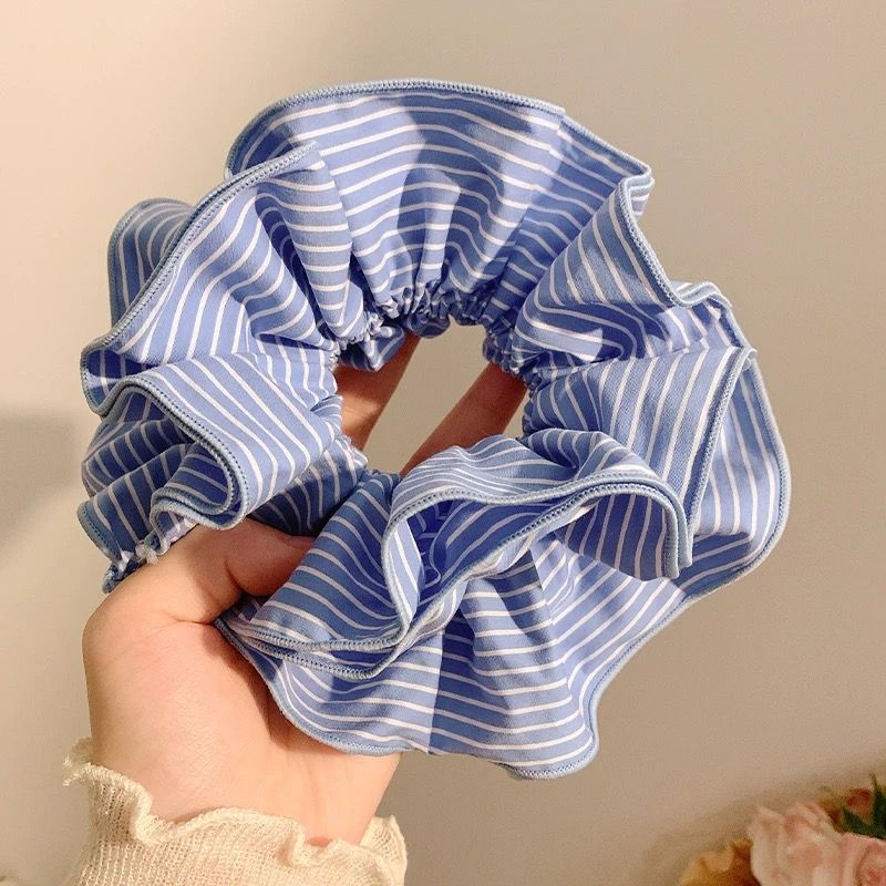 파란색과 흰색 가로줄무늬 4겹 대장머리끈 약 13cm_[중공업버전]