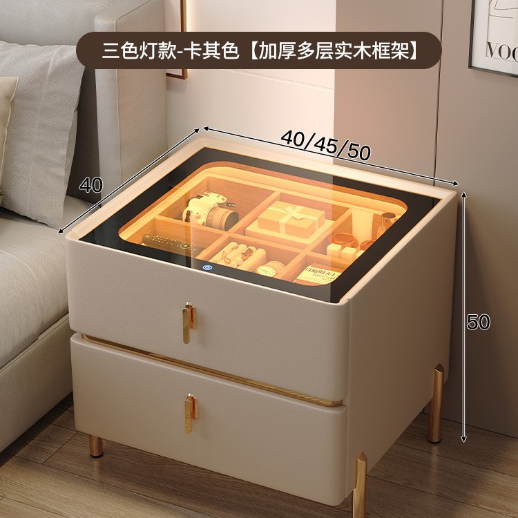 Mesita de noche minimalista moderna 2024 nuevo estilo lujo ligero sensación de alta gama dormitorio madera maciza pequeño gabinete de almacenamiento de cabecera inteligente