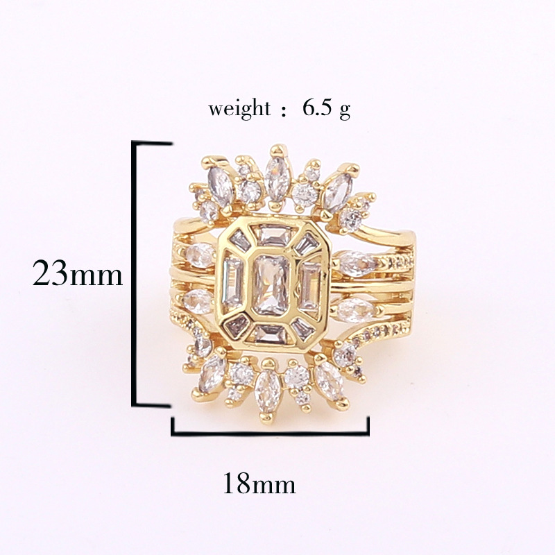 Luxurious Geometric Copper Open Ring Inlay Zircon Copper Rings
