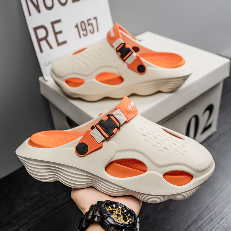 2025 nuevos zapatos con agujeros de suela gruesa para hombres, zapatillas Baotou, sandalias deportivas antideslizantes para hombres, zapatos de playa