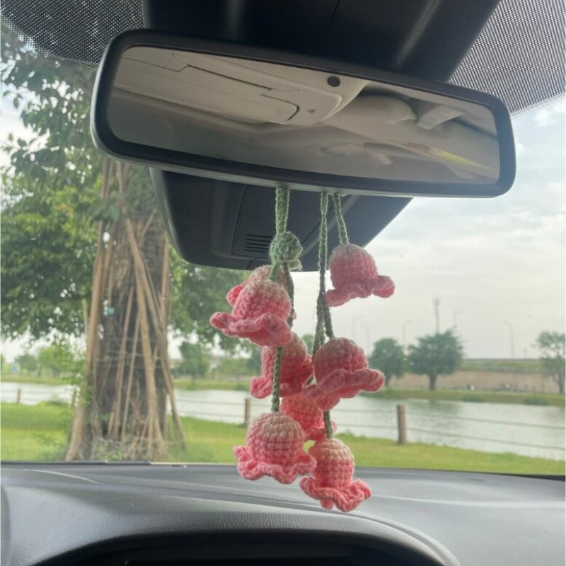 yarn Material Hand-crocheted Chlorophytum Potted Yarn Car Rearview Mirror Creative Ornament