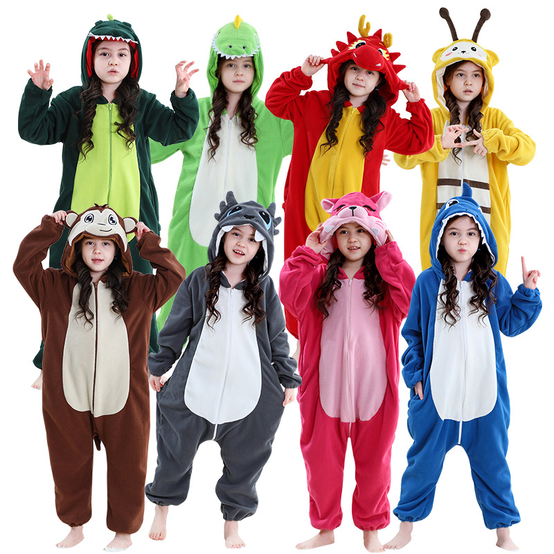 Cross-Border Animal-Shaped Fleece Onesies for Children, Halloween and Christmas Performance Costumes, Cross-Border Cartoon Pajamas