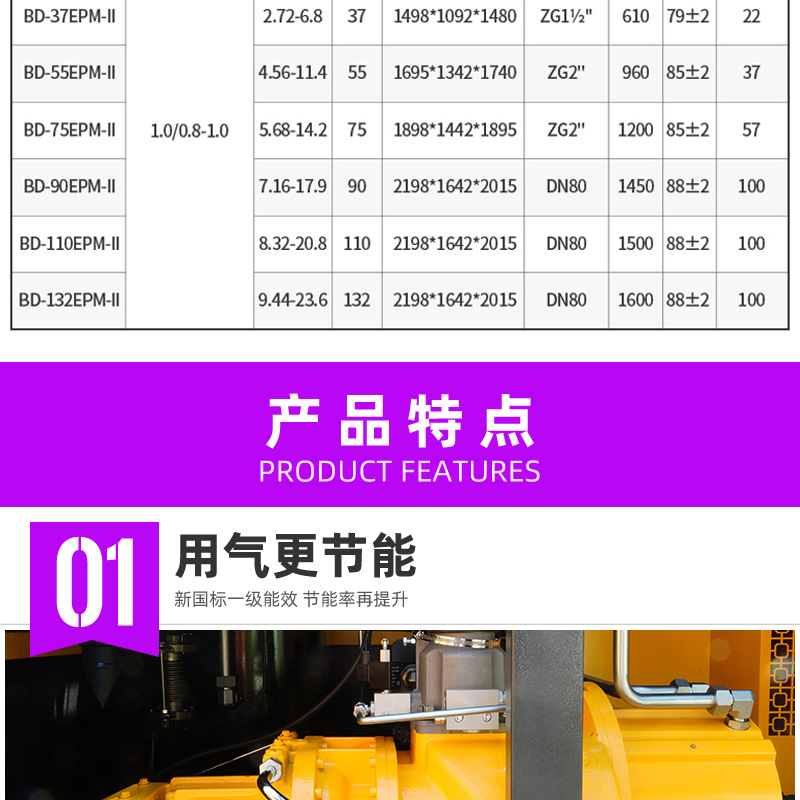 Large Screw-Type Air Compressor 37Kw Two-Stage Permanent Magnet Variable Frequency Industrial-Grade Air Compressor Energy-Saving Factory Direct Sale