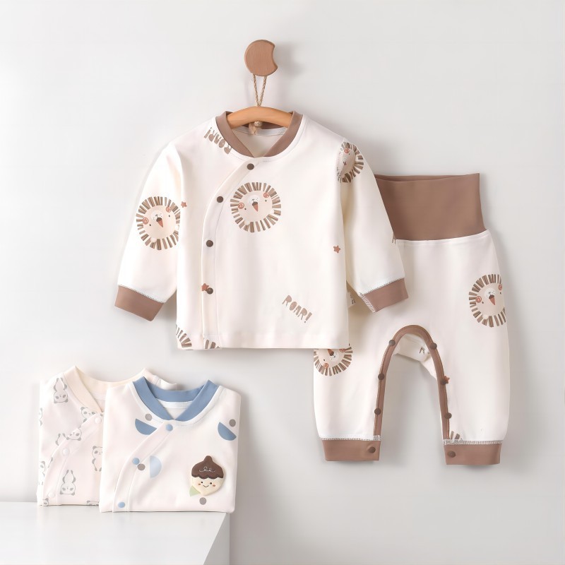 Baby Autumn Children's Home Wear Set Infant Pure Cotton Thermal Underwear High-Waisted Belly-Protecting Autumn Clothes and Pants Pajamas