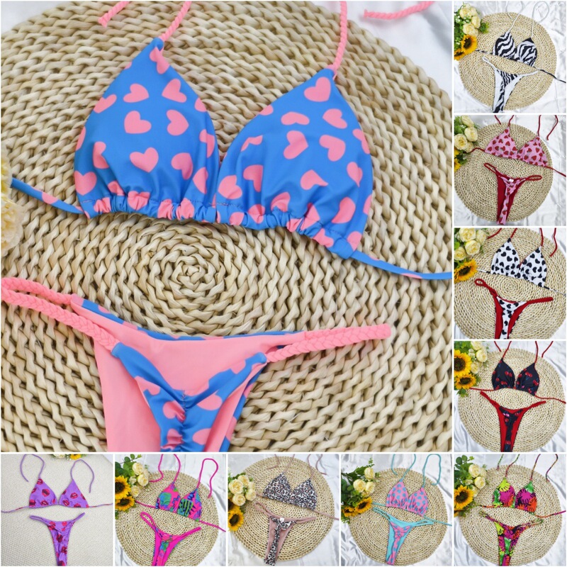 Amazon wish European and American new braided rope bikini split swimsuit sexy triangle thong bikini