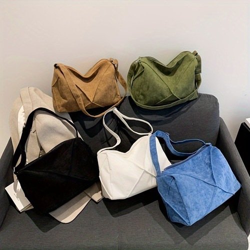 Solid-color, high-capacity shoulder bag; stylish quilted pleated corduroy crossbody bag—perfect commuter underarm tote.