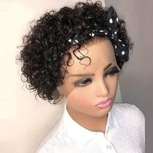 Large stock 13x1 deep wave pixie cut wig 100% human hair�淢