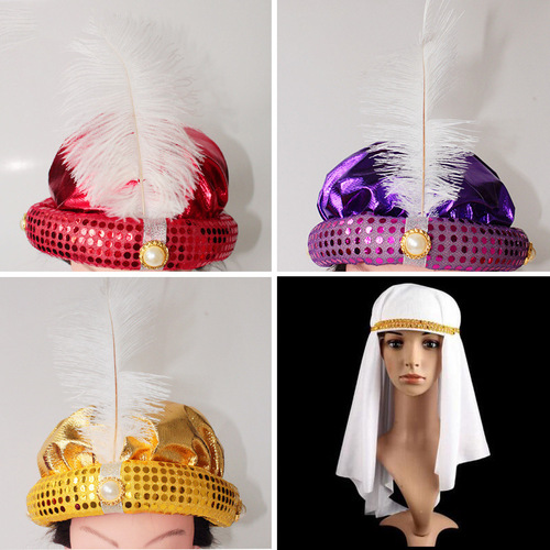 Halloween props cosplay Arab hat Super Mario hat Jasmine princess hair tie Middle East Dubai headscarf chiffon