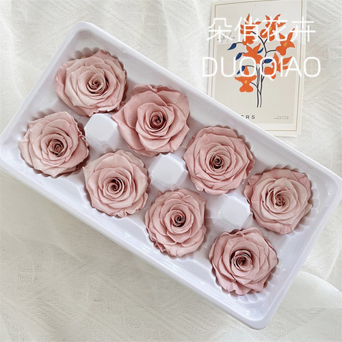 Premium Grade B-Grade Immortal Rose 4-5cm Full Box of 8 Flowers with Preserved Flowers DIY Material Kit for Car Decoration, Glass Cover