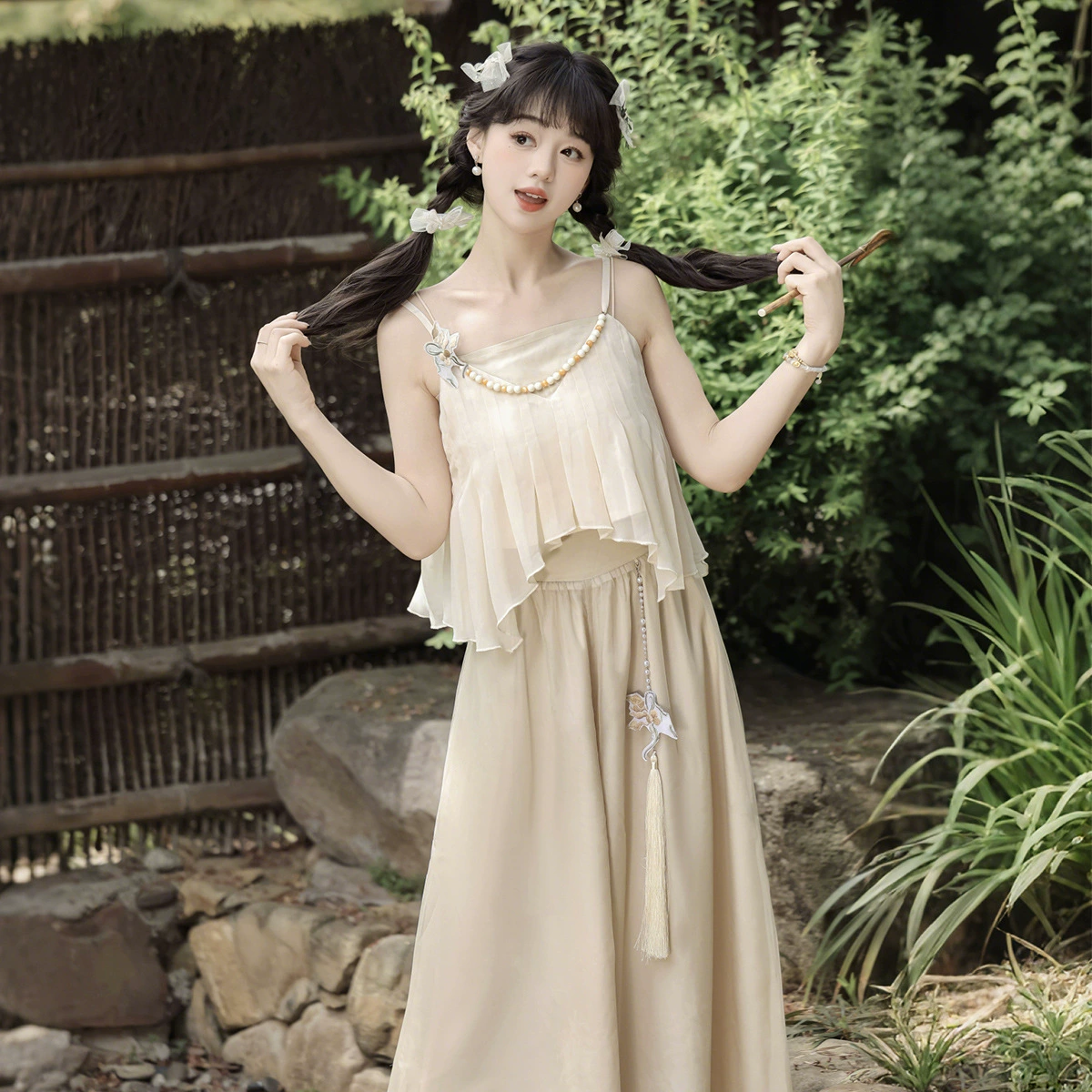 倚梦阁 Genuine Hanfu, брюки, набор, китайский стиль, ремешок бюстгальтер