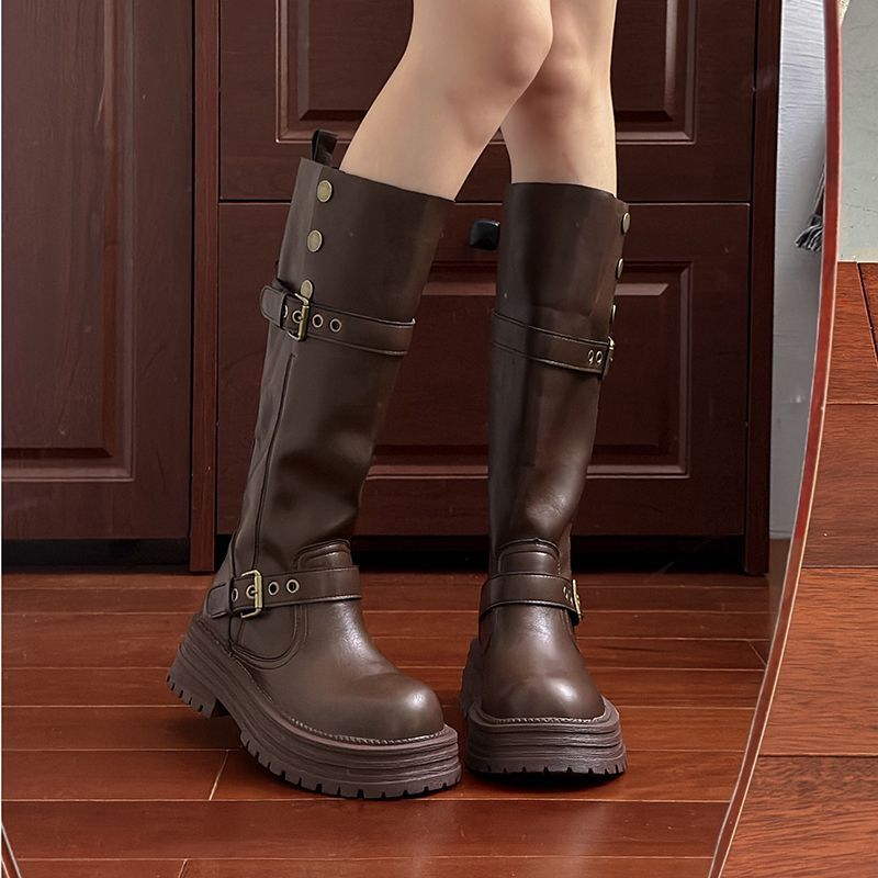 2025 Autumn New Fashion Popular Style Lapel Knight Boots Thick-Soled Versatile Heightening Slimming Over-The-Knee Boots for Women
