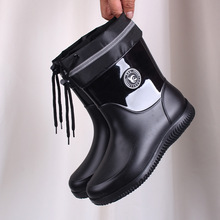 大码雨鞋男款时尚防水束口雨靴男士中筒防滑耐磨胶鞋成人加绒水靴