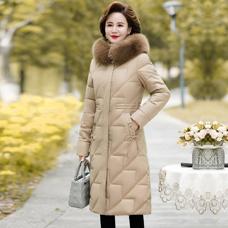 라지 플러스 중장년 패딩 면복 여성 플러스 롱 무릎 뚱뚱한 엄마복 외투형 활모 면