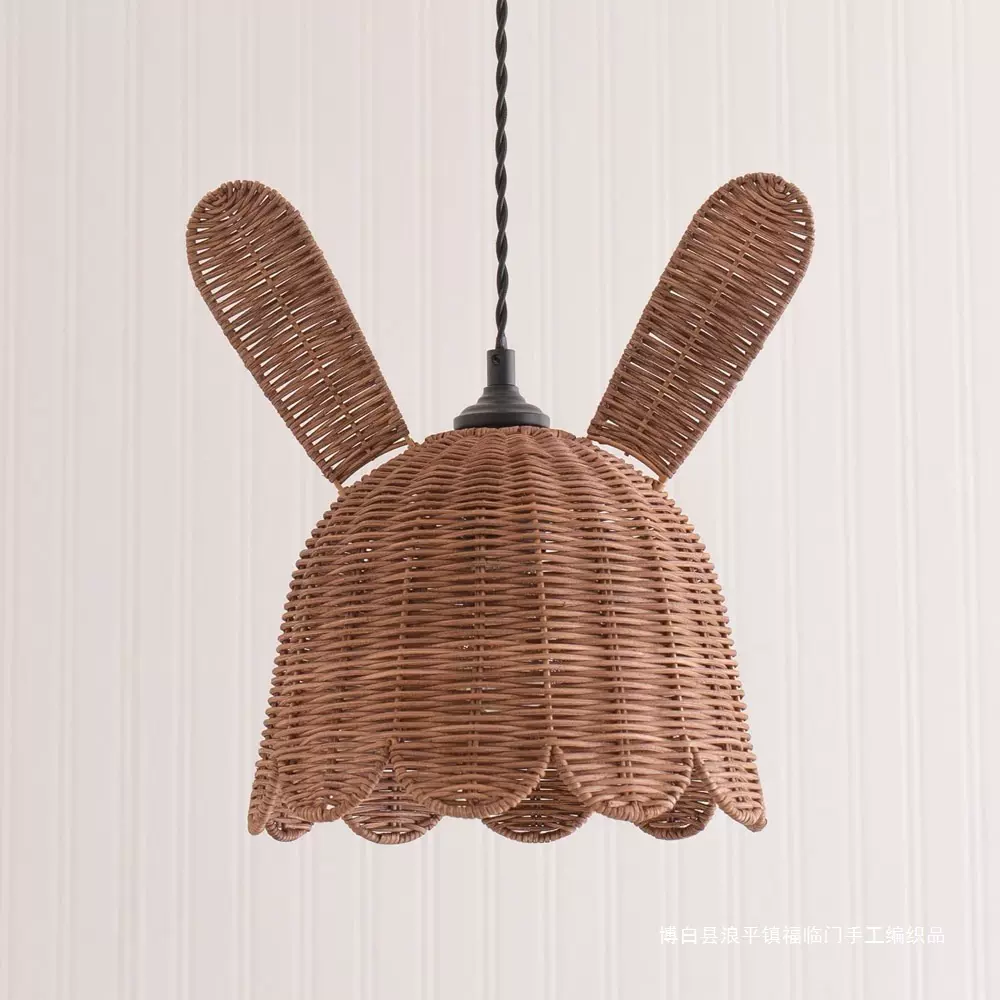 美丽的藤形吊灯兔子形儿童灯罩房间装饰可爱的自然照明灯罩