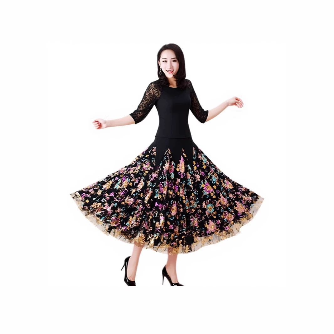 Новая юбка для современного танца, большая распашная юбка, одежда для выступлений с длинными рукавами, одежда для выступлений в бальных танцах, современный танец