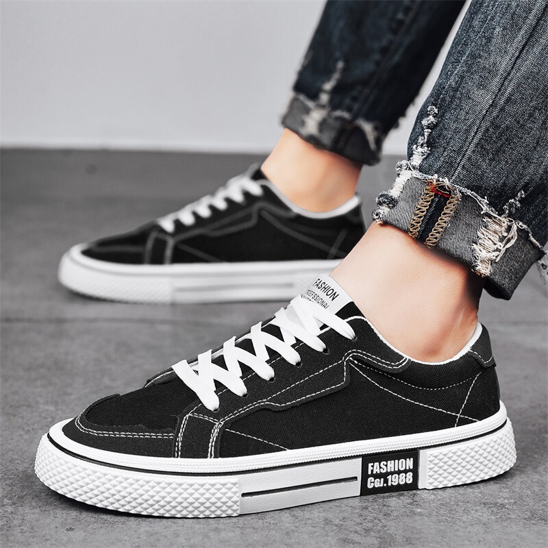 Spring and Autumn New Fashion Casual Street Trend Korean Style Personalized Student Lace-Up Round-Toe Canvas Shoes Men's Shoes Sneakers
