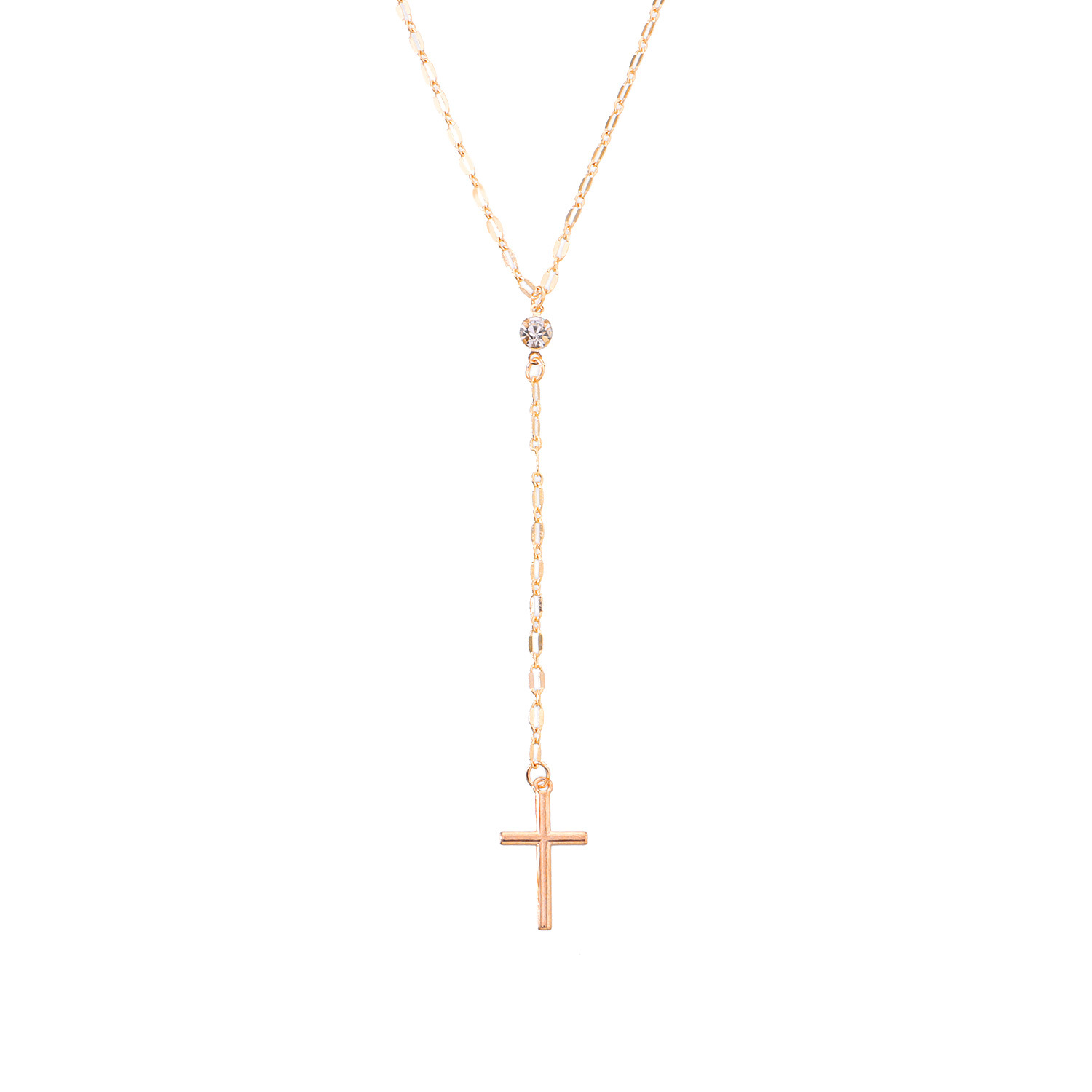 Colar comprido com pendente de cruz estilo vintage acessório moda_voghion.com