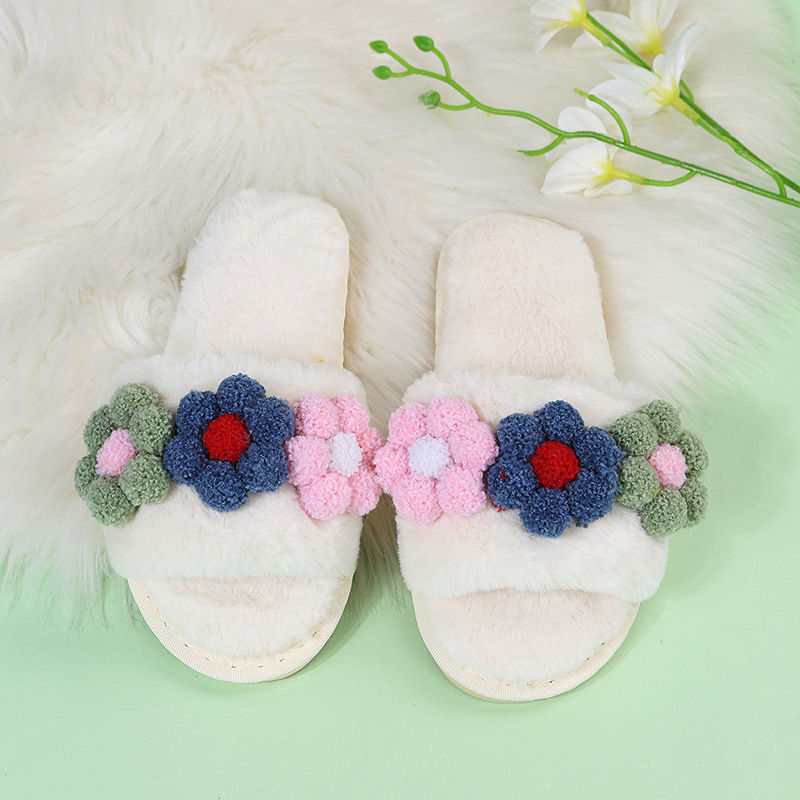 Flat-Bottomed Colorful Flowers Furry Slippers NSKJX104840