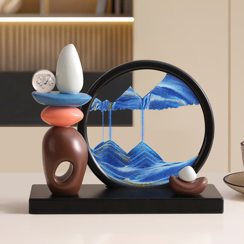 轻奢高档时来运转流沙画摆件欧式酒柜客厅办公室装饰品3D立体沙漏|undefined