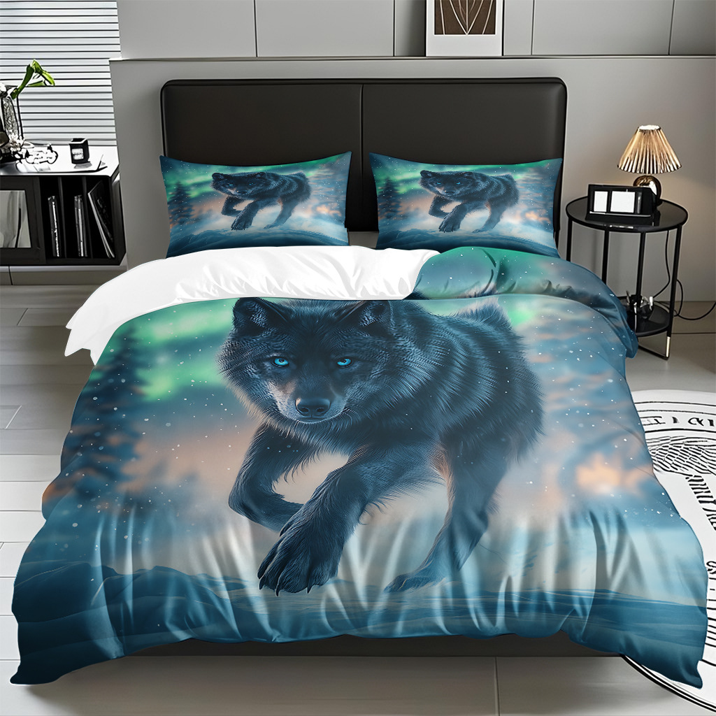 TEMU / JIT adaptado al patrón de lobo impresión digital set edredón molido textil transpirable para dibujar puede hacer