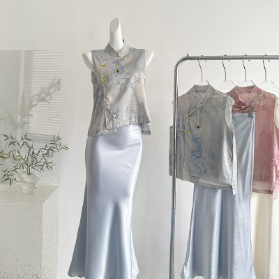 New Chinese-Style Women's Clothing, Chinese-Style Qipao, Improved Zen-Inspired Cool and Elegant Vest Dress Set, Summer 2026 New Model New Chinese-Style Women's Clothing, Chinese-Style Qipao, Improved Zen-Inspired Cool and Elegant Vest Dress Set, Summer 2026 New Model