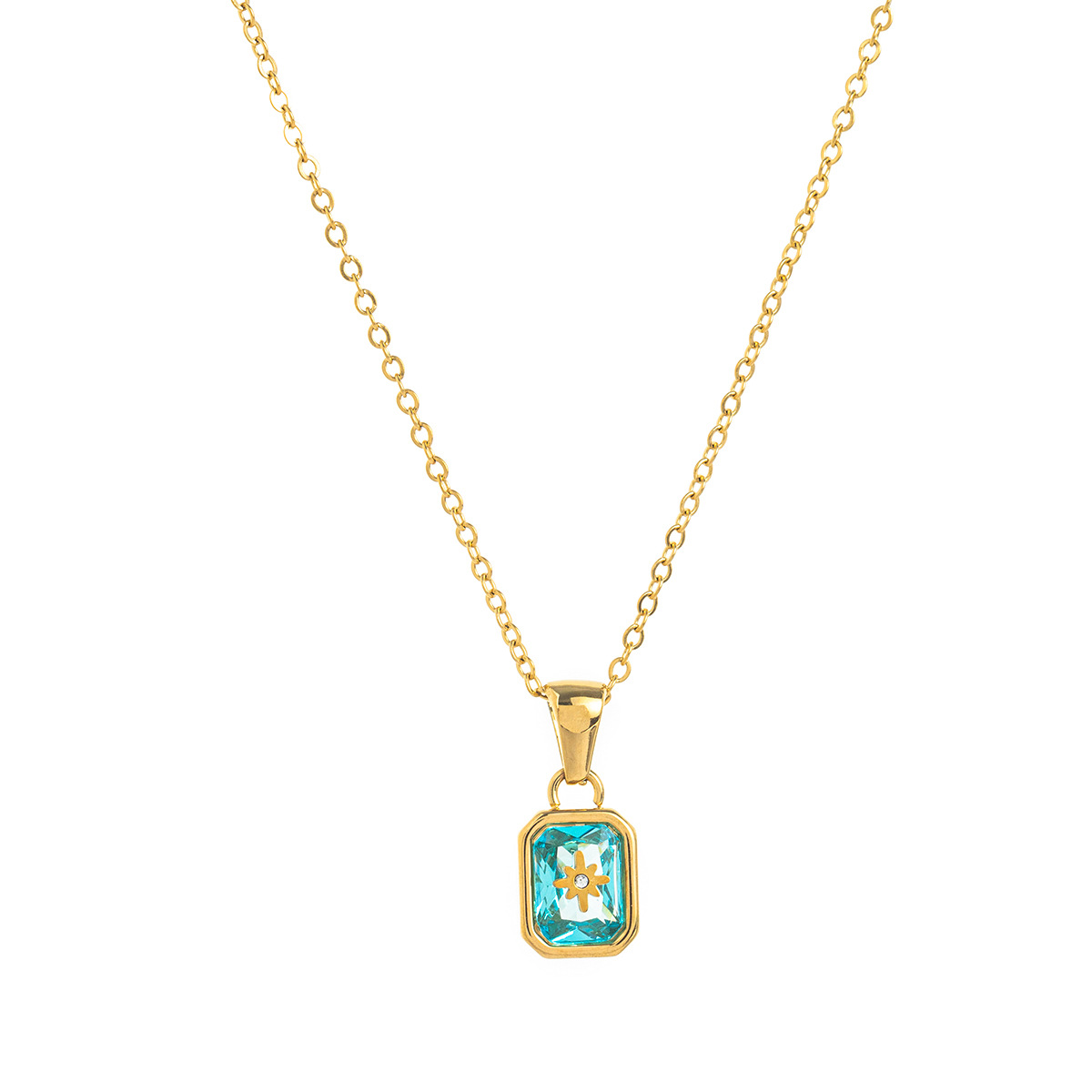 Collar Colgante de Estrella Polar con Piedra de Nacimiento, Acero de Titanio