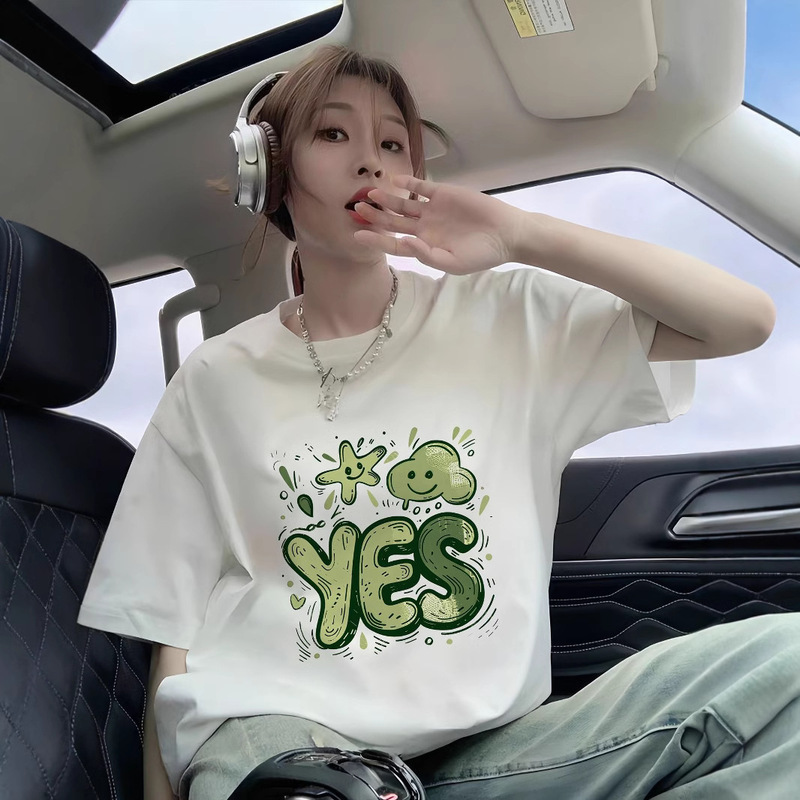 American White T-Shirt Cotton Women's Short-Sleeved Summer 2025 New Hot Style Loose and Versatile Half-Sleeved T-Shirt Women's Tops Trendy