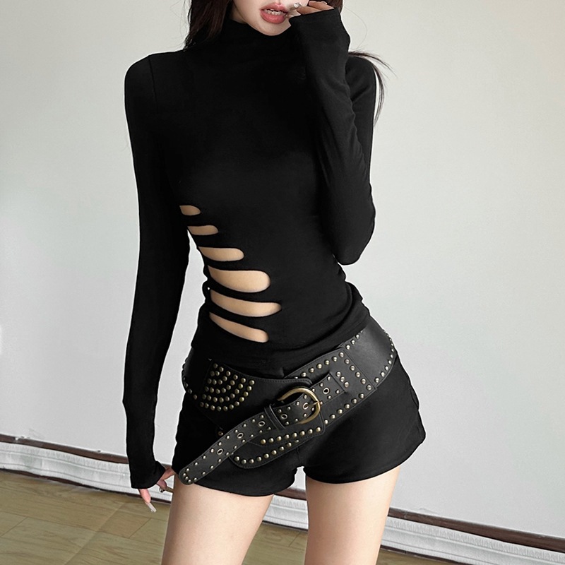 spring solid color fashionable long-sleeve with a round collar