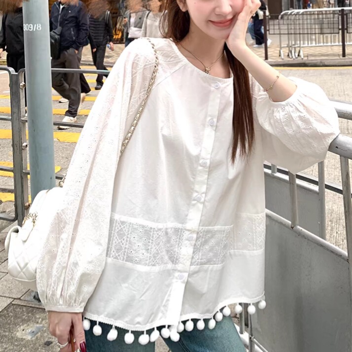 Yangyang YANGRUOYU Selling Spring Tassel Shirts Women's Design Sense Heavy Industry Lace Long Sleeve Doll Shirts