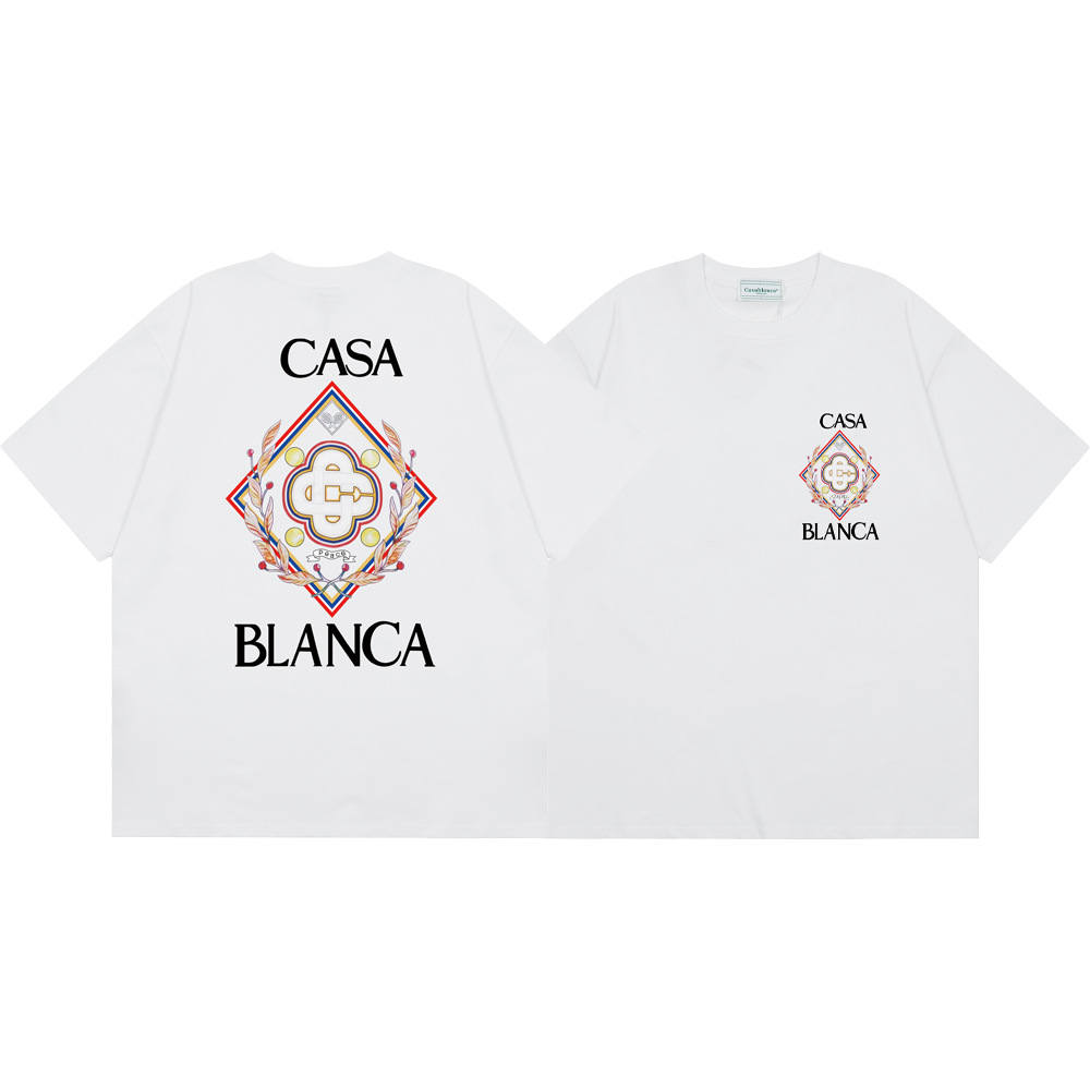 Transfronterizo 2024 primavera y verano nuevo estilo Casablanca Casablanca LOGO estampado hombres y mujeres camiseta suelta de manga corta