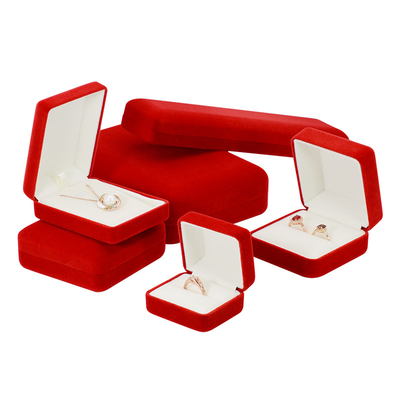 红绒无灯戒指盒高档对戒盒手镯盒子项链盒子手链盒套装盒子