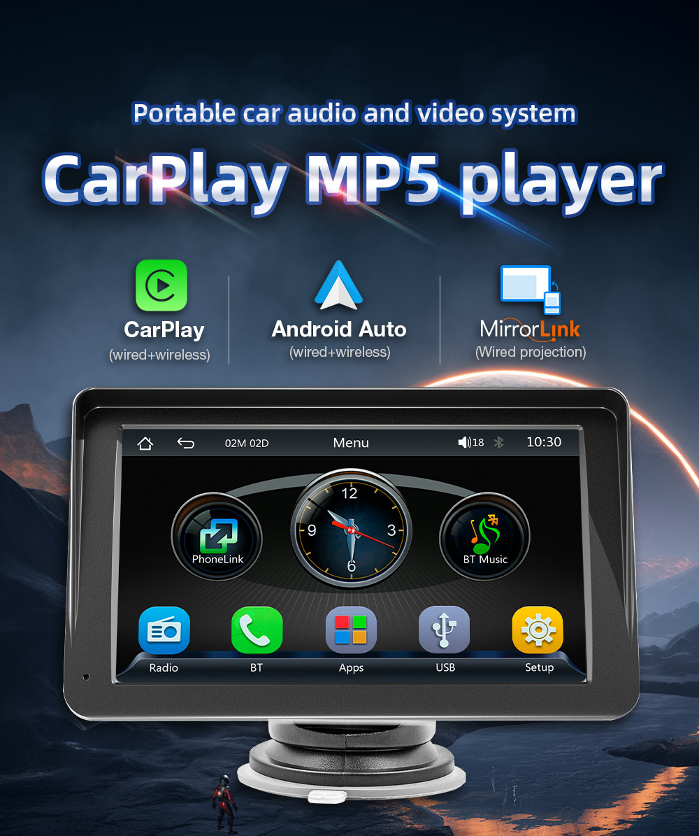 Cross-Border 7inch Portable In-Car Screen Bluetooth Mp5 Player High-Definition Large Screen Wireless Carplay Car Navigation