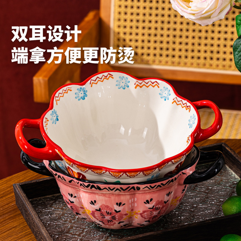 松发瓷器釉下彩双耳汤碗小众设计感面碗可爱创意高颜值大碗面条碗|undefined