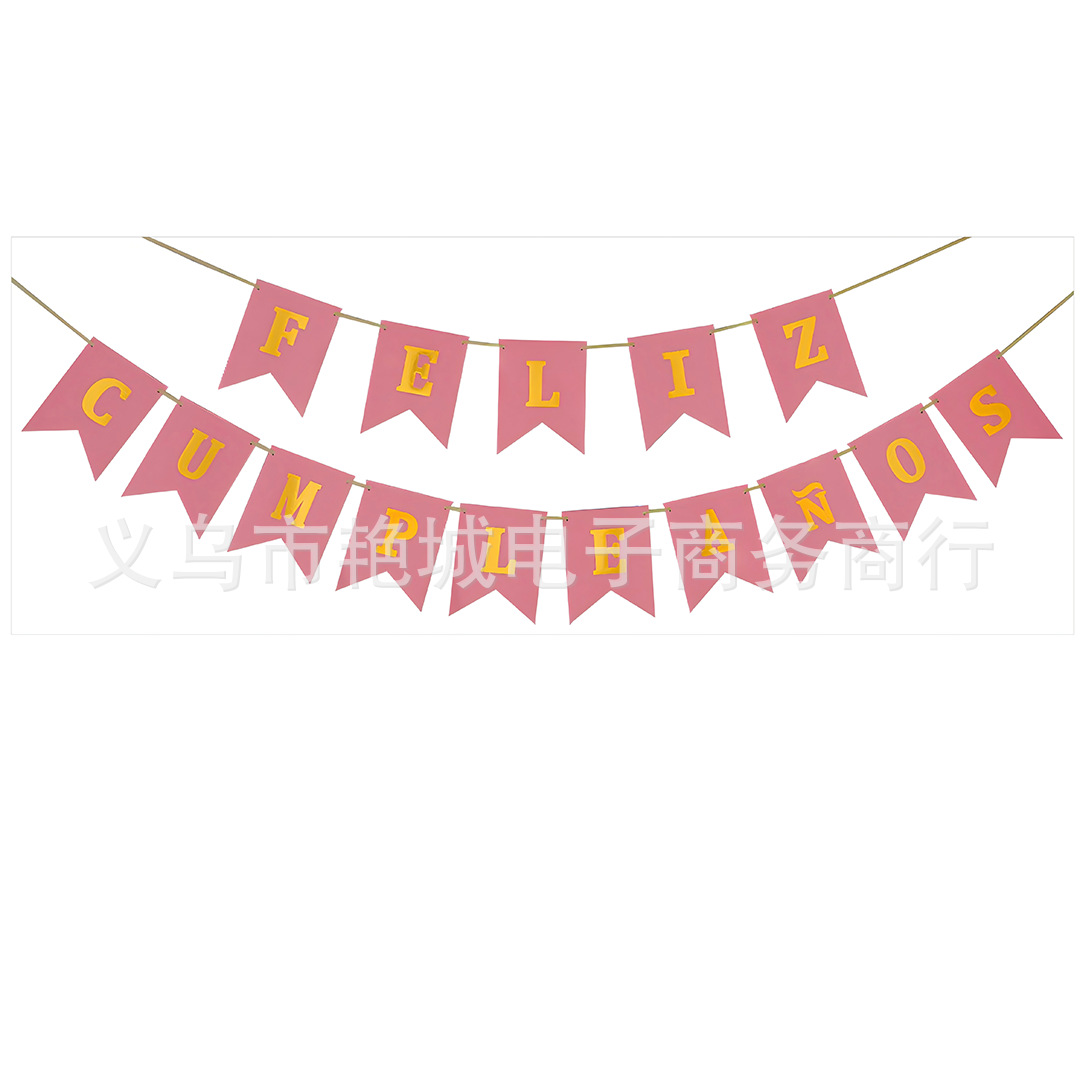 Fábrica al por mayor día tira banderas tarjetas blancas estampadas cola de pescado español Feliz cumpleaños tira banderas de fiesta de cumpleaños decoración banner