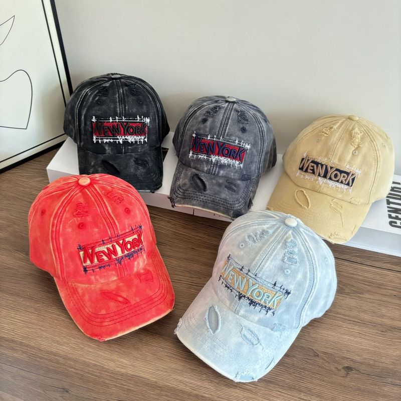 韓国風ファッションパッチ刺繍リッピングウォッシュデニム野球帽男性と女性用、カジュアルな顔見せの小さなひさし帽子|undefined