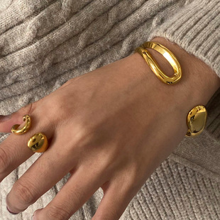 杰鼎 European and American stainless steel gold water drop bracelet high-end sense ring open titanium steel hand jewelry cross-border rings