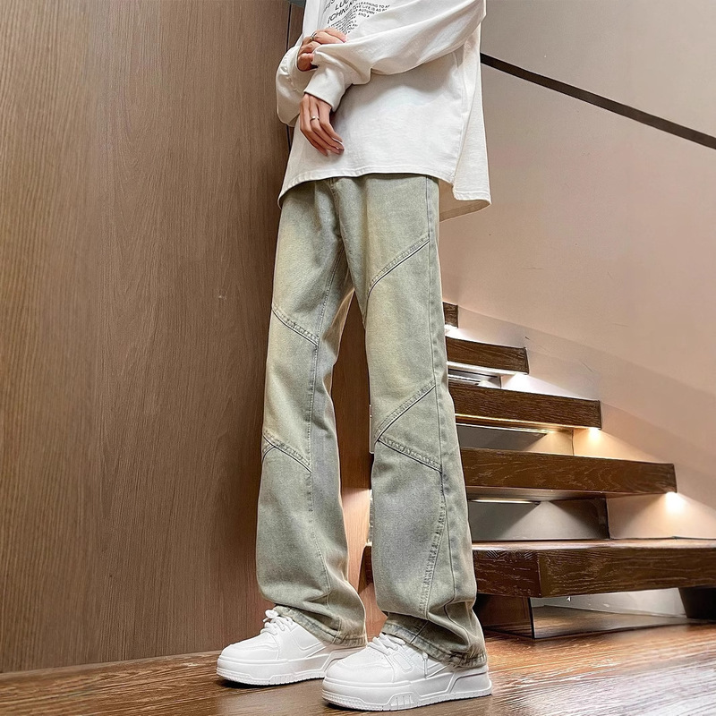 American Retro Zipper Jeans Men 2025 Spring Casual Flared Scimitar Pants High Street Vibe Trendy Men's Pants