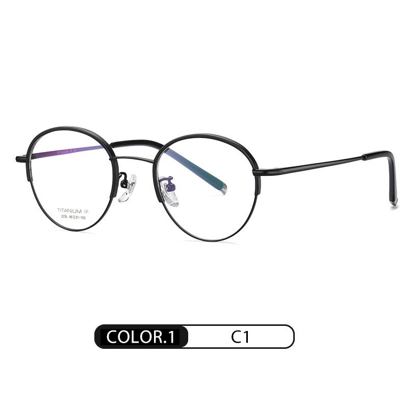 Fábrica nuevo marco de gafas de titanio puro marco redondo de las mujeres gafas lisas retro YJ2035 de dos colores Chapado en IP miopía gafas marco