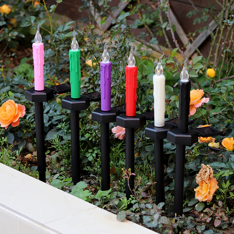 Трансграничная поставка солнечных длинных столбовых свечей, уличных садовых дворовых газонных светильников, декоративных атмосферных светильников с заземляющим штекером