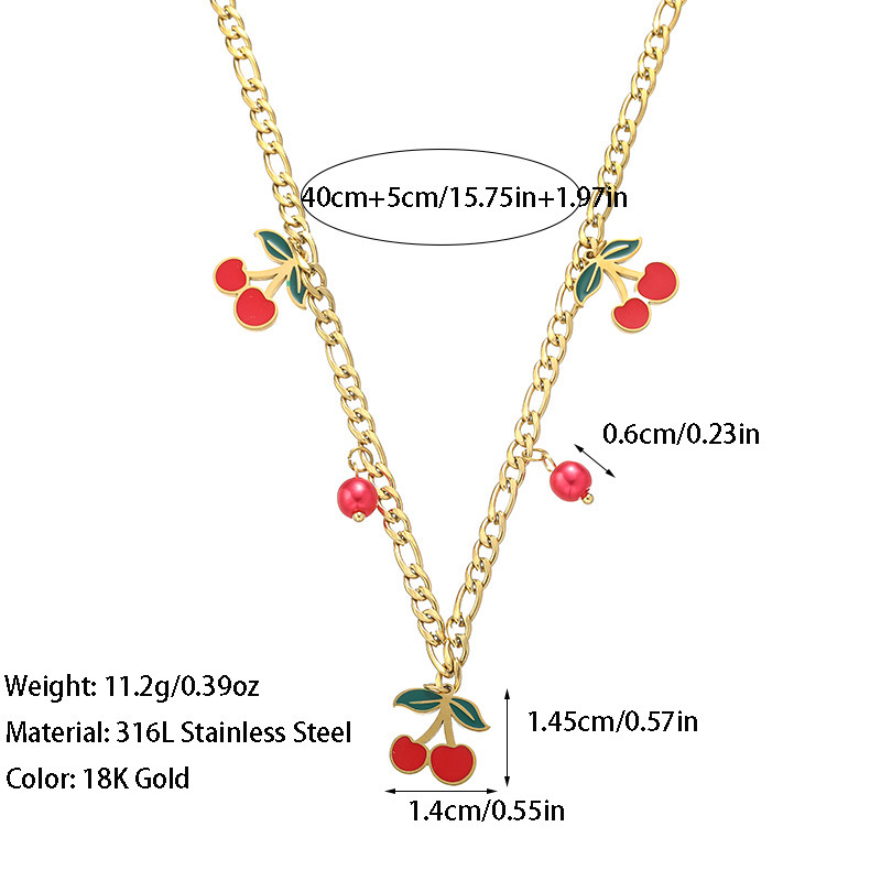 316L Stainless Steel Material Cherry, Bow Knot Pattern 18K Gold Plated 316L Stainless Steel Gem Cherry Bow Knot Waterproof Non Tarnish Surgical Steel Sweet IG Style Cable Chain Double Layer Necklaces Multi Charms Necklace For Women's