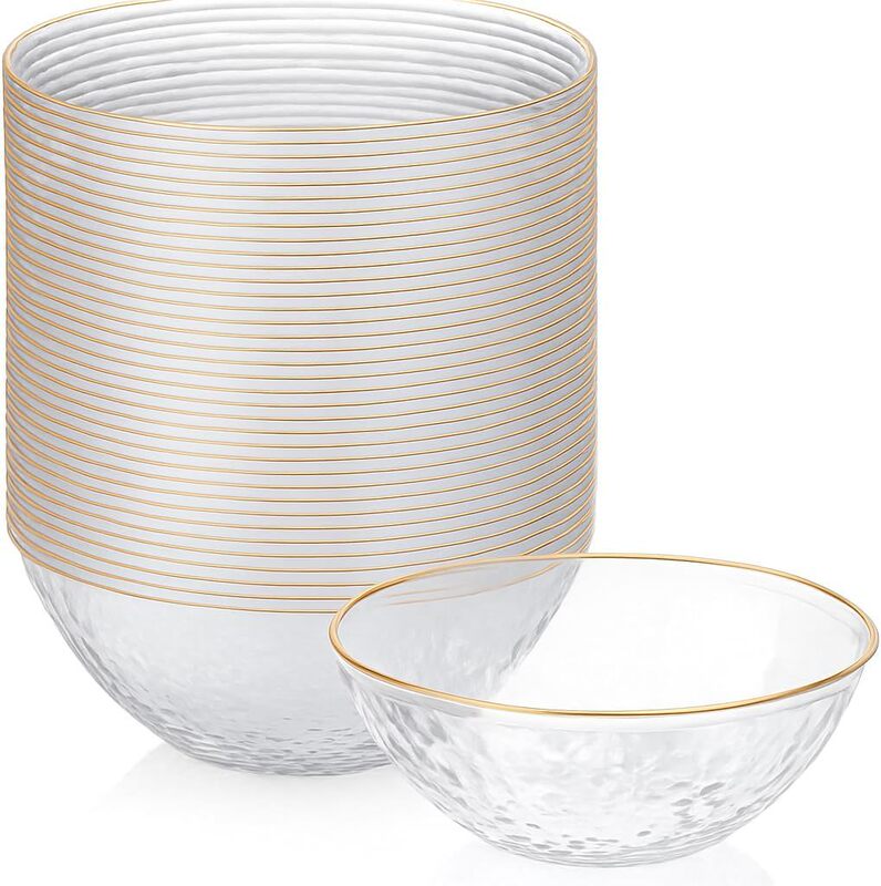 16OZ disposable plastic stone-patterned gold-rimmed large salad bowl, textured transparent gold-rimmed bowl, party tableware, cross-border 16OZ disposable plastic stone-patterned gold-rimmed large salad bowl, textured transparent gold-rimmed bowl, party tableware, cross-border
