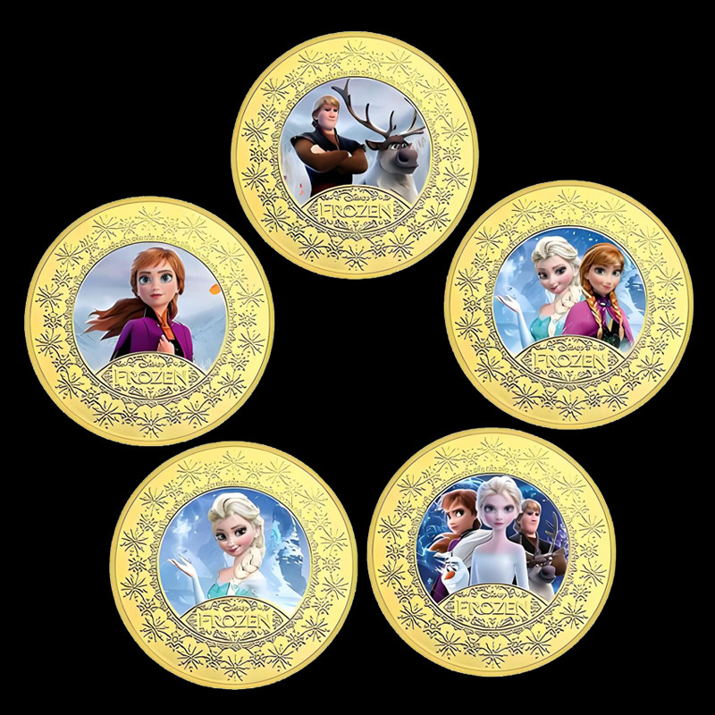 Frozen Cartoon Animation Surrounding Hand-held Coins to Play with Coin Color Commemorative Medals to Send Children Gifts