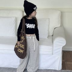 Women's Spring and Autumn New Set Fashion Trendy Long-Sleeve Base Pants Korean Style Wide Leg Pants for Big Kids Two-Piece Set Trendy