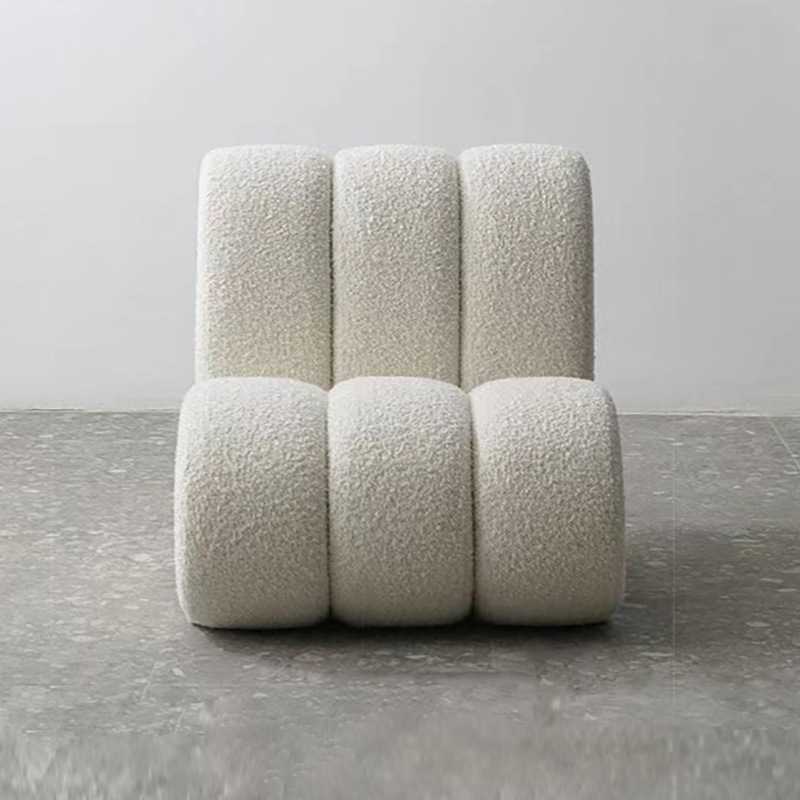 Sillón de Salón de Diseño Moderno y Simple, Estilo Wabi-Sabi, de Lana de Cordero, Hecho de Madera Maciza Ecológica
