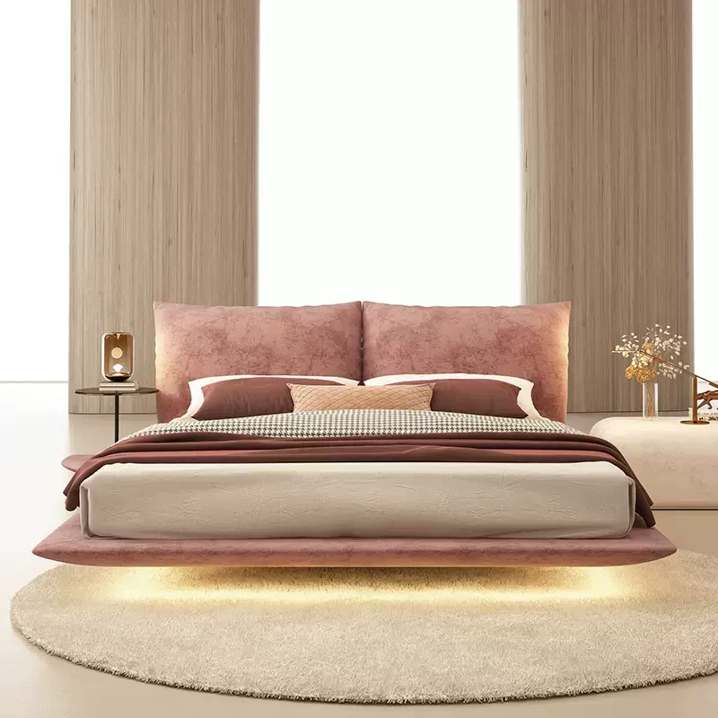 定制意式轻奢花瓣悬浮床法式风布艺床主卧现代简约设计师网红婚床